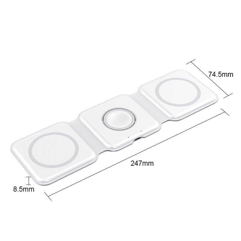 Compact 3 in 1 Portable Wireless Charging Pad