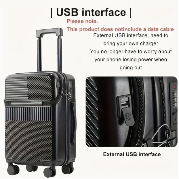 Durable Carry On Suitcase with USB Charger & Lock