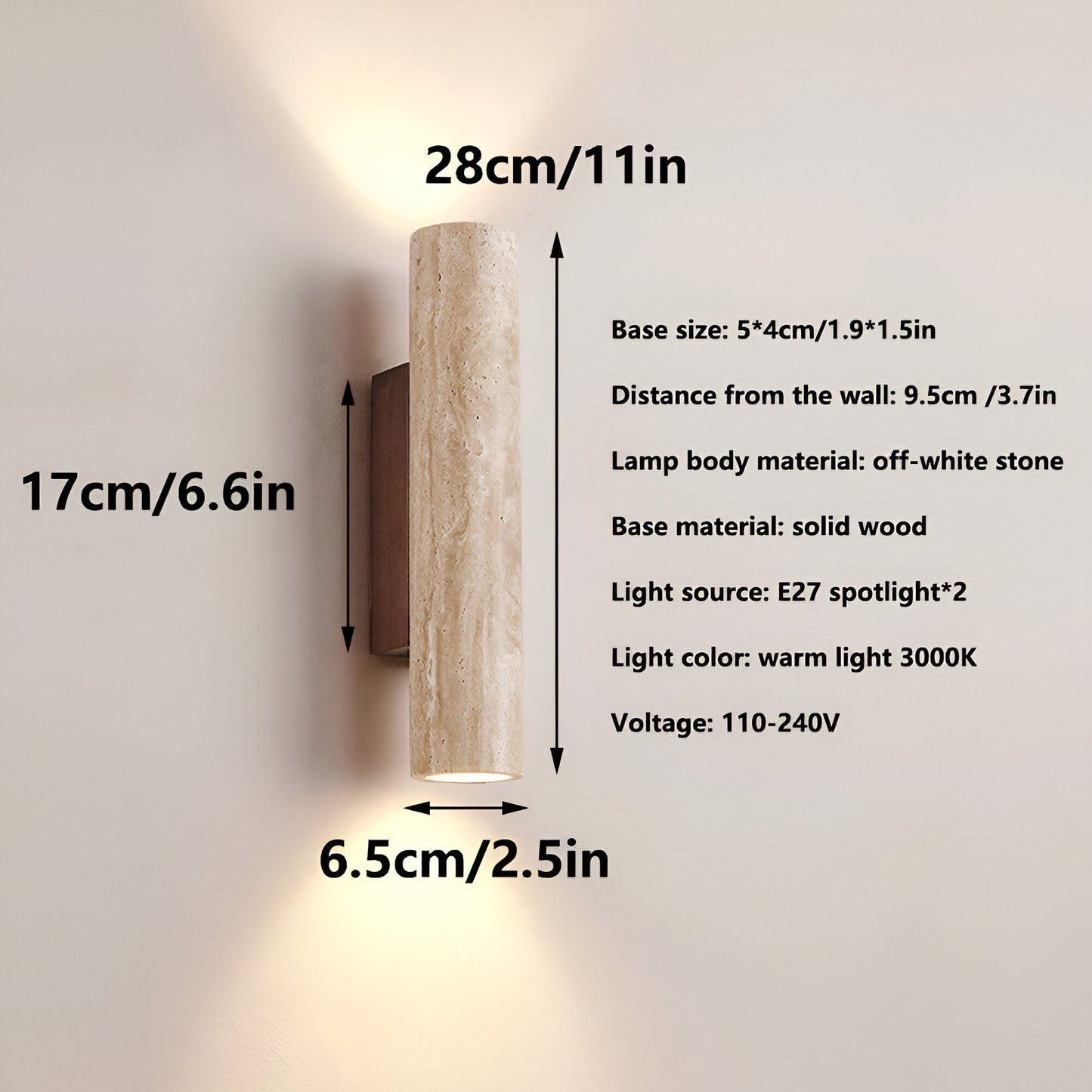 Natural Stone Wall Light in Minimalist Tube Design