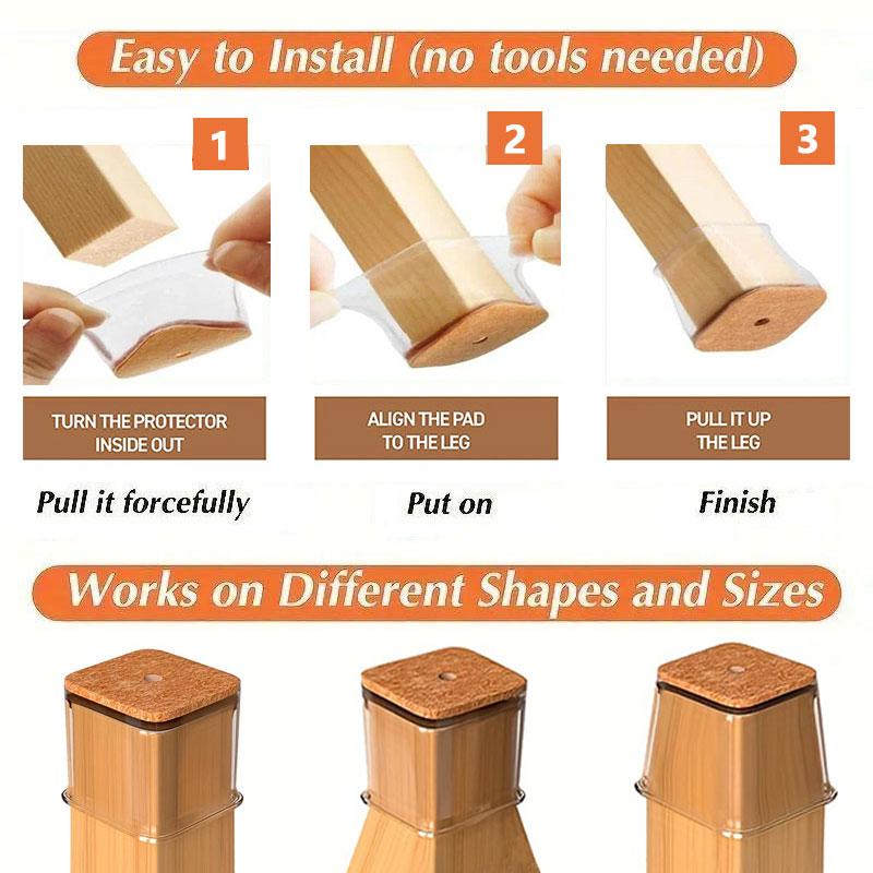 Clear Furniture Leg Protectors with Felt Bottoms