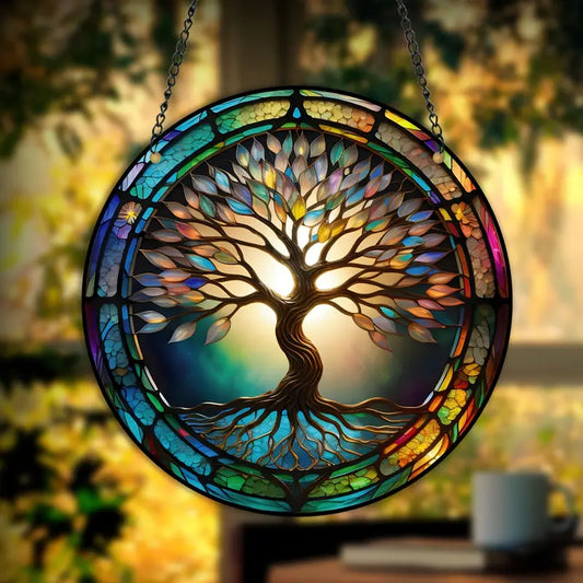 Colorful Glass Tree Wall Hanging Decor Panel - Befez