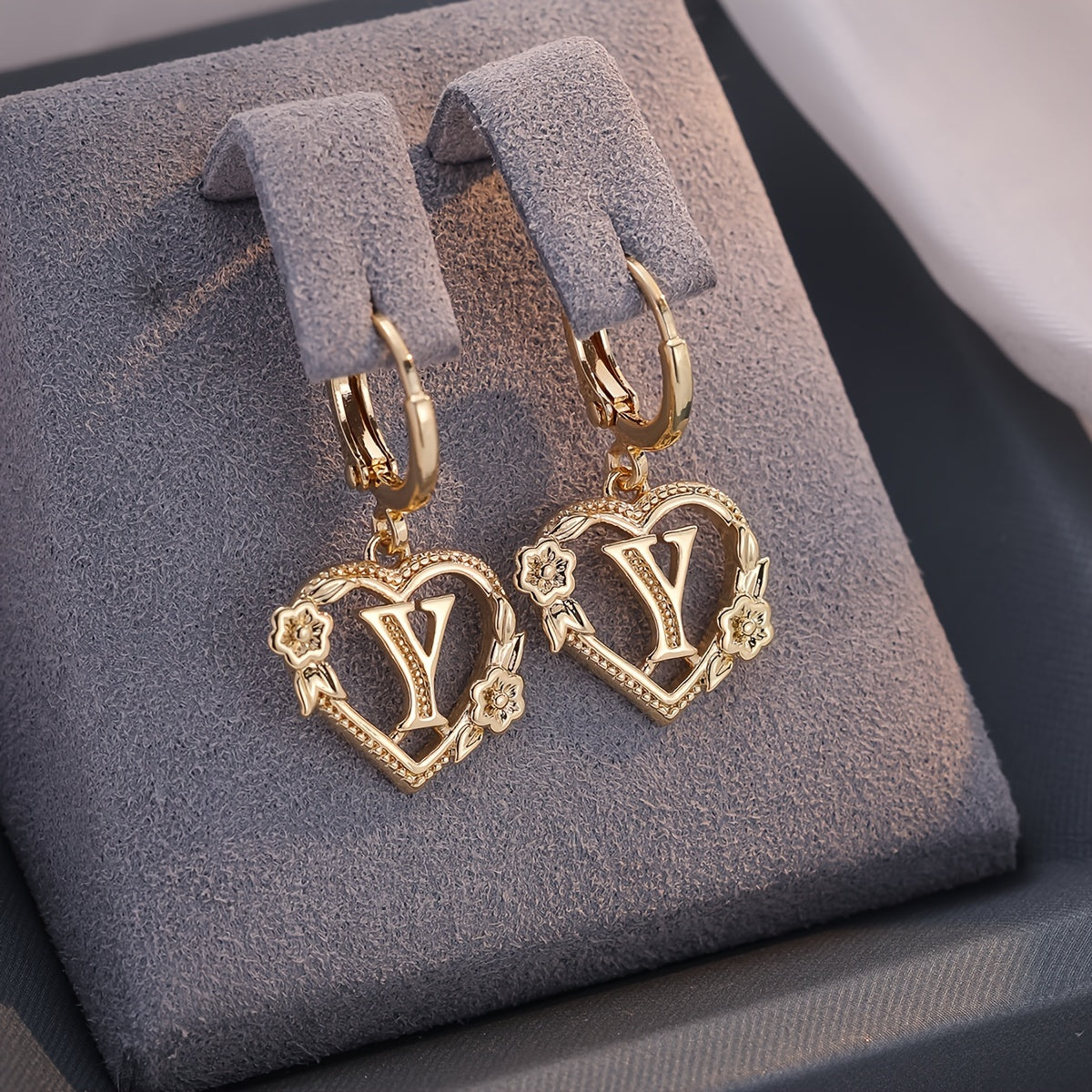 Delicate Monogram Heart Huggie Earrings
