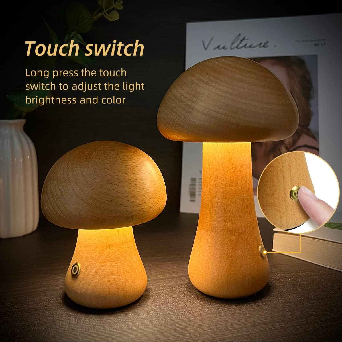 Warm Wooden Mushroom Table Lamp