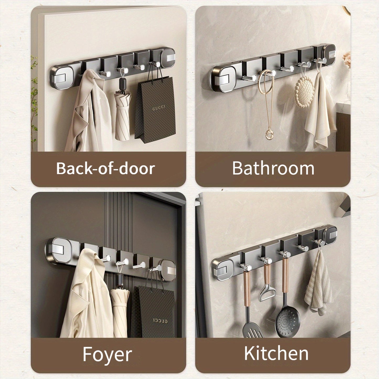 Easy Install Wall Hook Panel 5 Hook Storage Rack