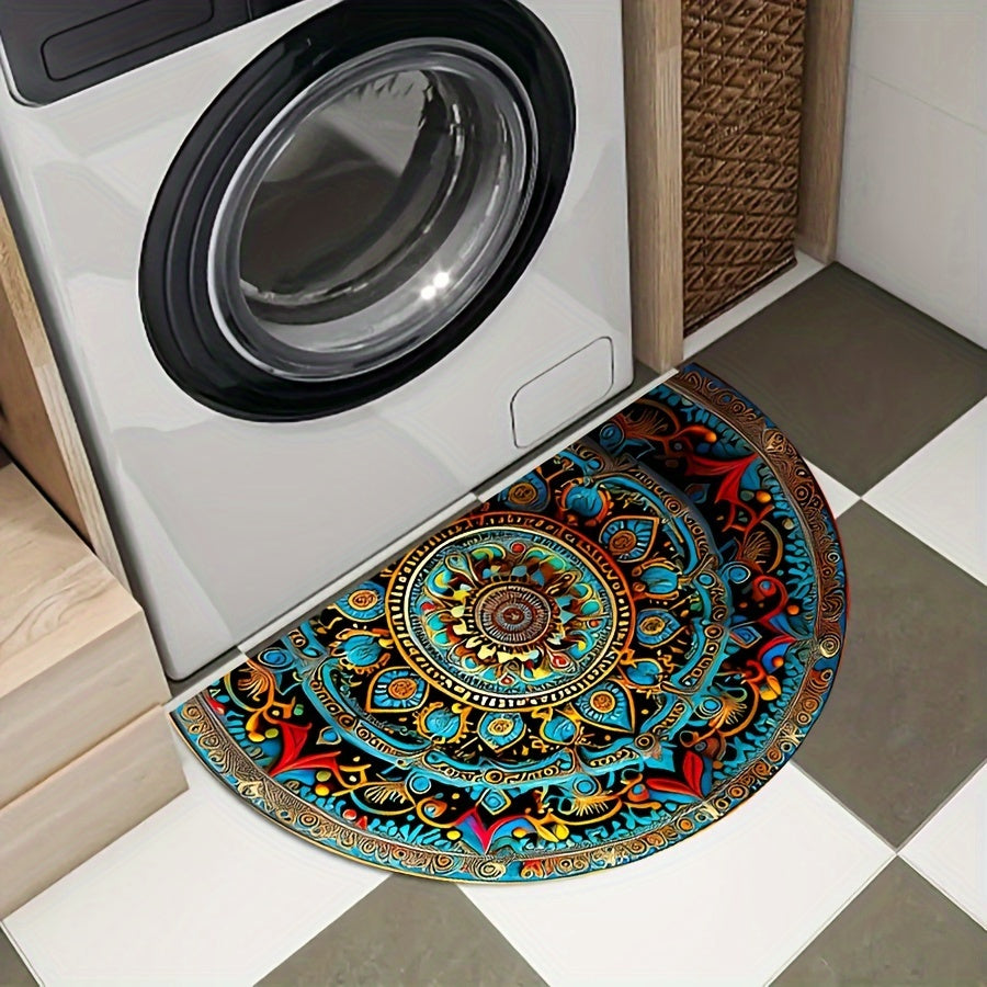 Half Moon Welcome Mat with Mandalas Design Rug
