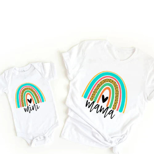 Colorful Mommy & Me Rainbow Tees & Romper Set