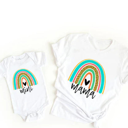 Colorful Mommy & Me Rainbow Tees & Romper Set