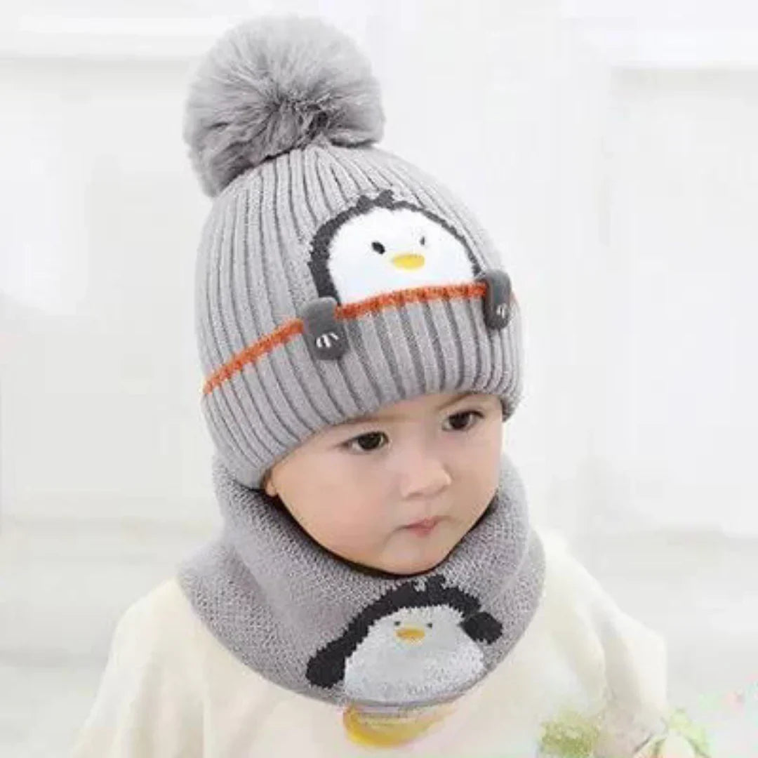 Cozy Kids Penguin Knit Hat & Scarf Set