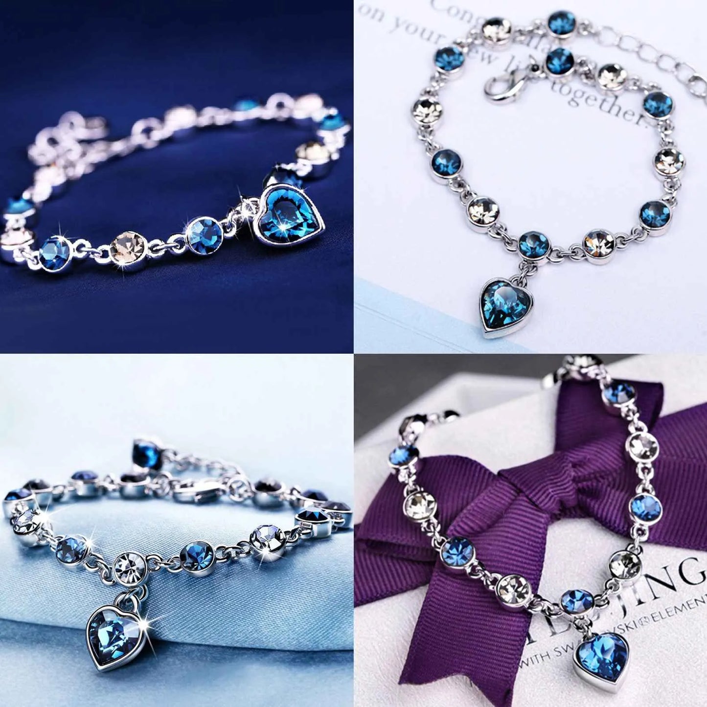 Beautiful Blue Crystal Heart Bracelet