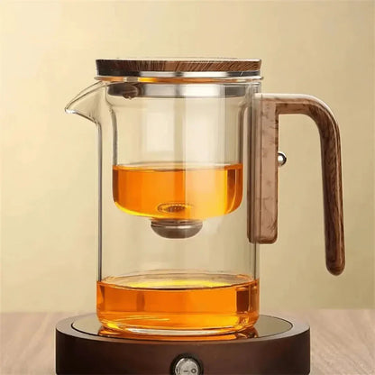 Clear Glass Teapot with Wood Handle