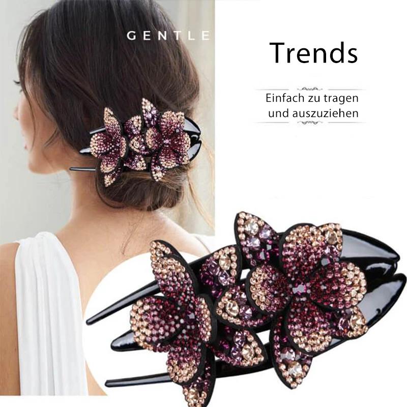 Glittery Floral Double Hair Barrette
