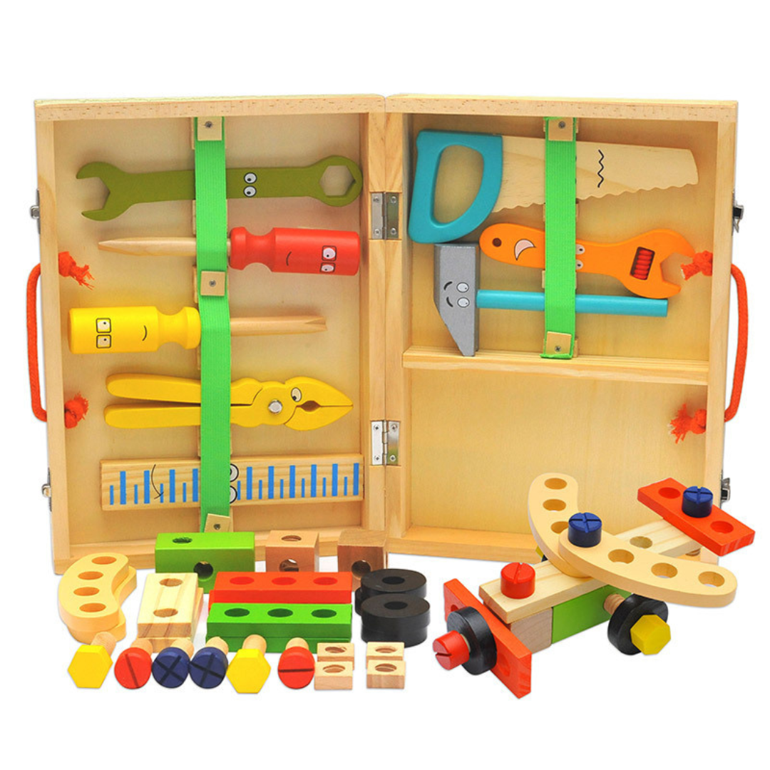 Kids Wooden Toy Toolbox Set