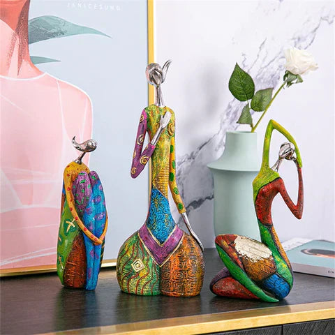 Vibrant Female Figurine Resin Art Statue for Home Decoration
