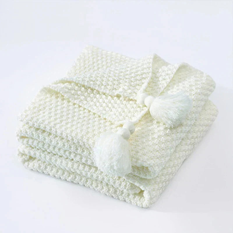 Plush Wool Throw Blanket with Tassel Trim