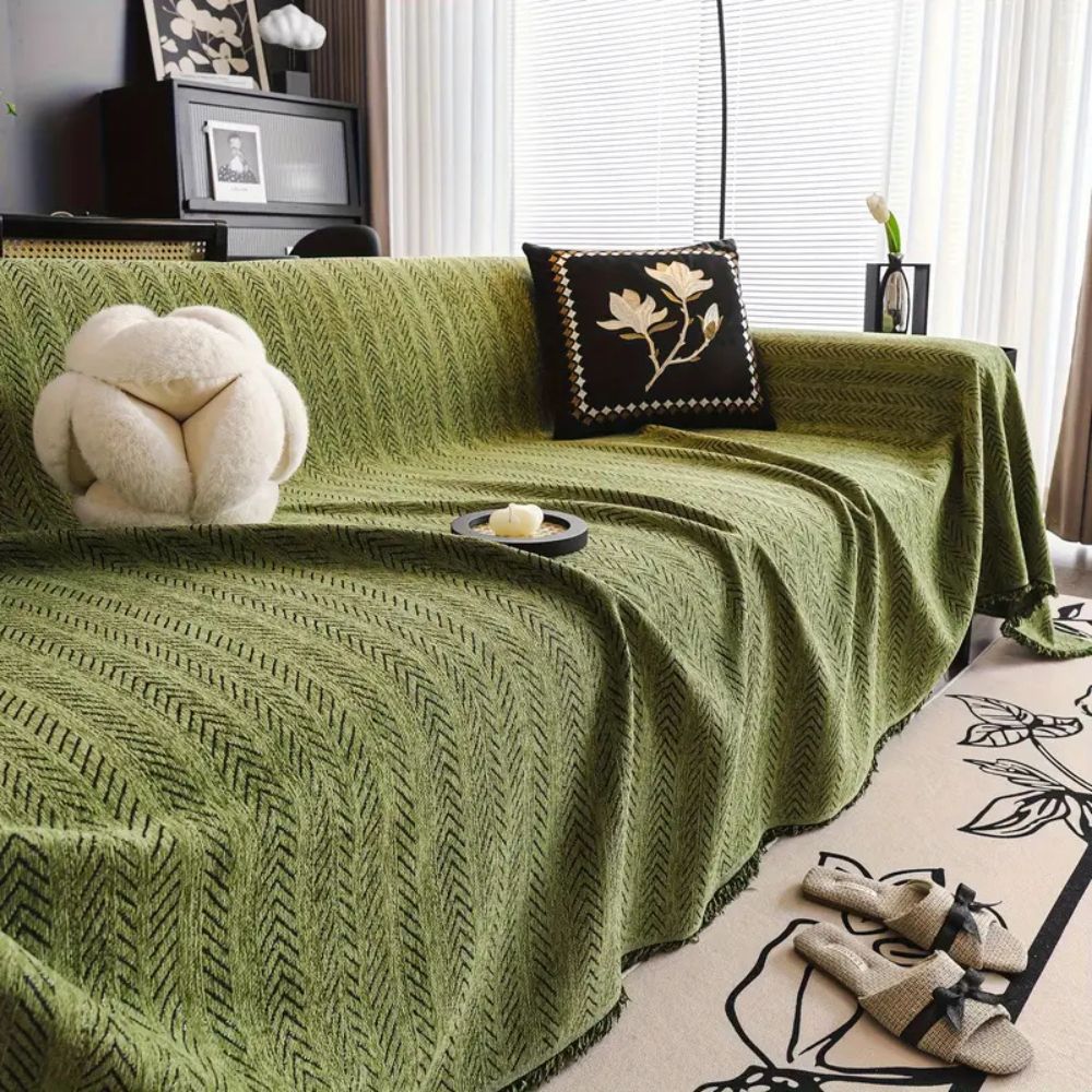 Soft Chenille Tassel Throw Sofa Cover