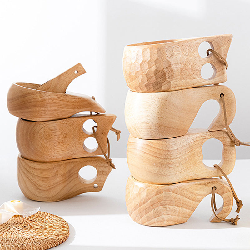 Natural Wood Tea Cup Set