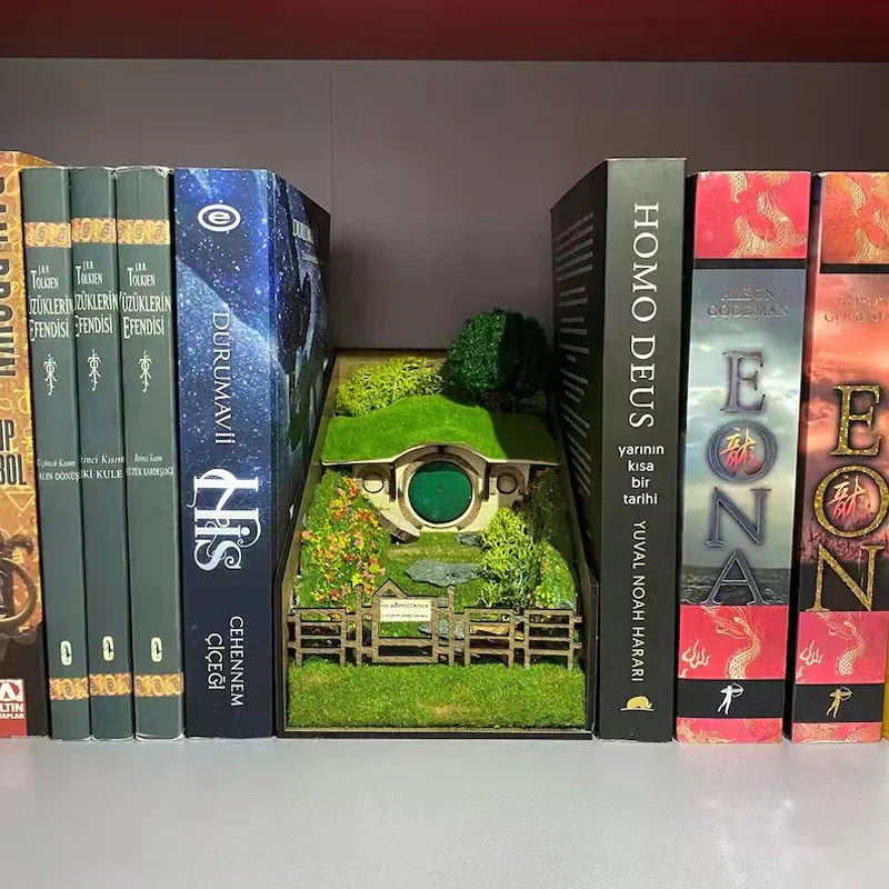 Unique Wooden Book Stands with Mini Scene Design