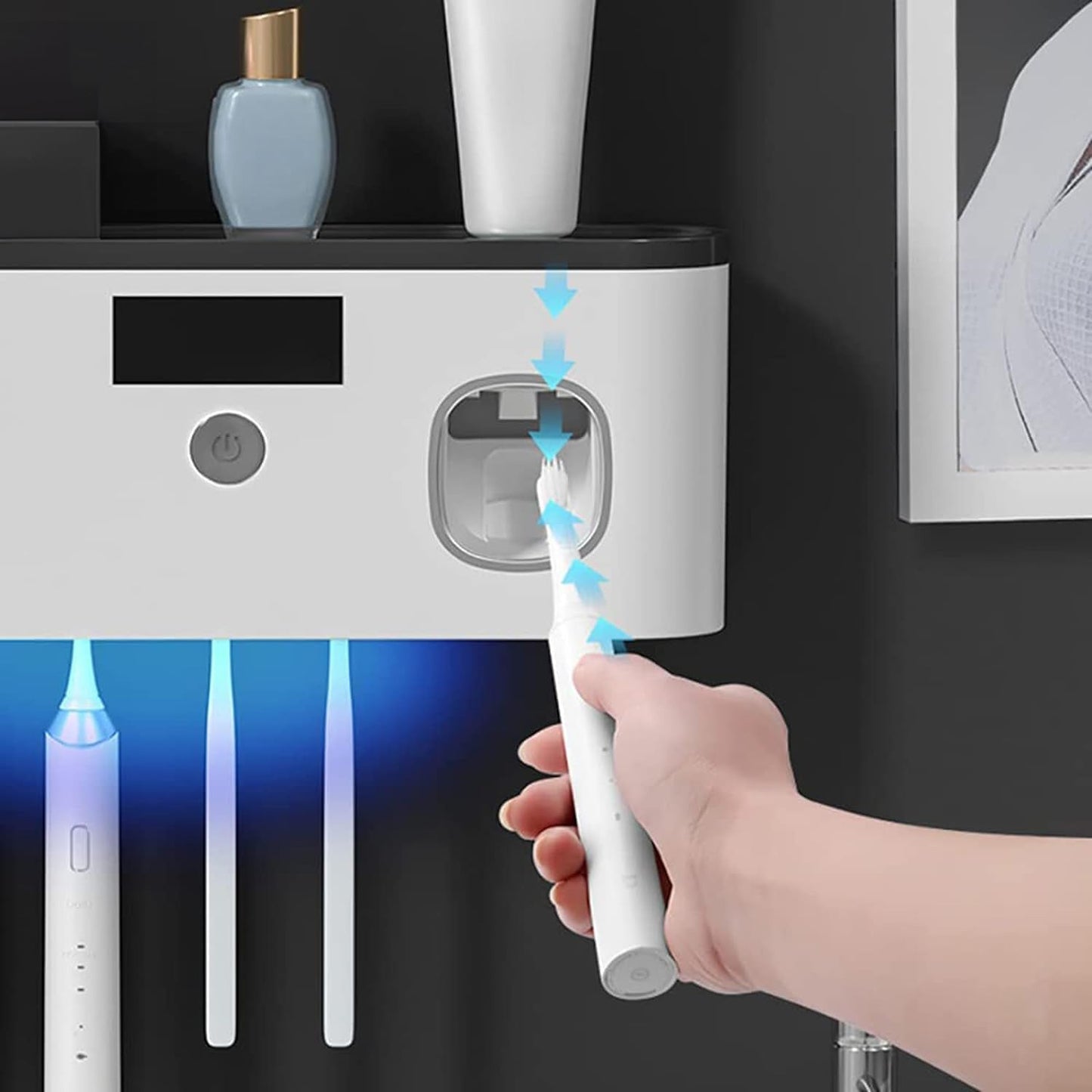 Sanitary Toothbrush Holder with Automatic Dispenser