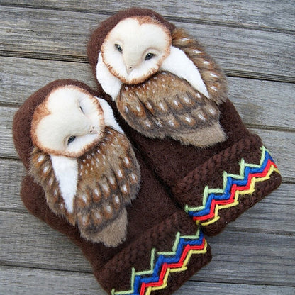 Cozy Woolen Winter Mittens with Owl Design