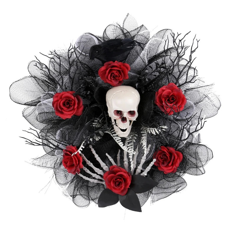 Spooky Red Skull Autumn Wreath Decoration