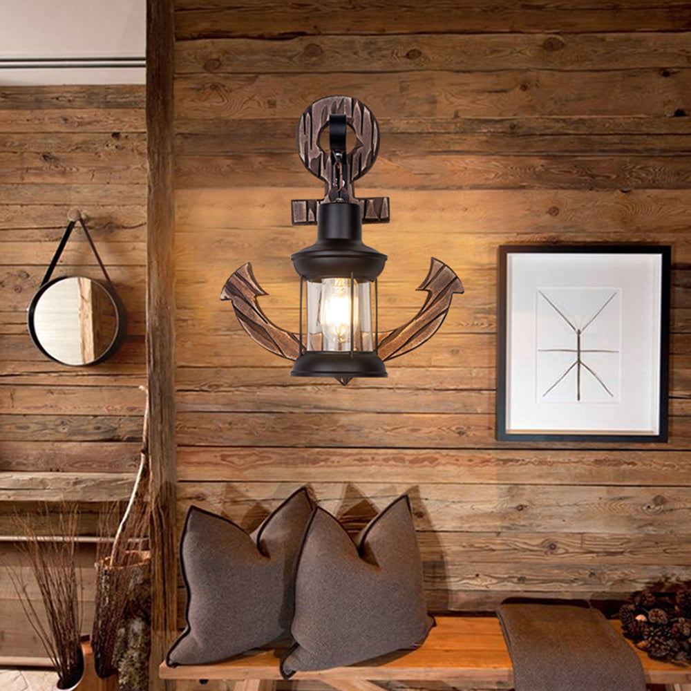 Coastal Wooden Nautical Wall Light Lantern