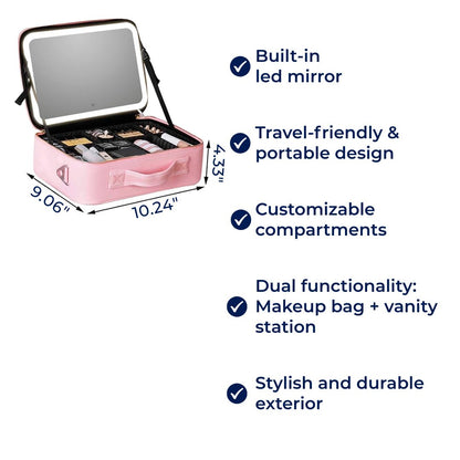 Portable Makeup Case with LED Light & Mirror