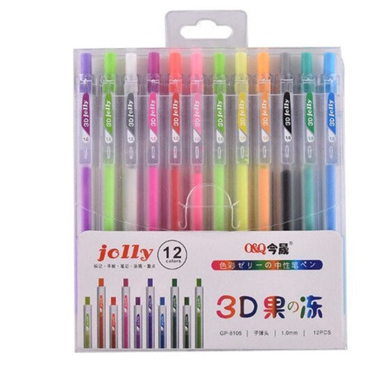 Vibrant 3D Gel Pens Set of 12 Bright Colors - Befez