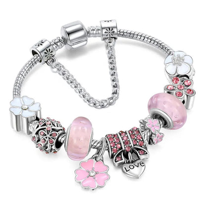 Sterling Silver Floral Charm Bracelet