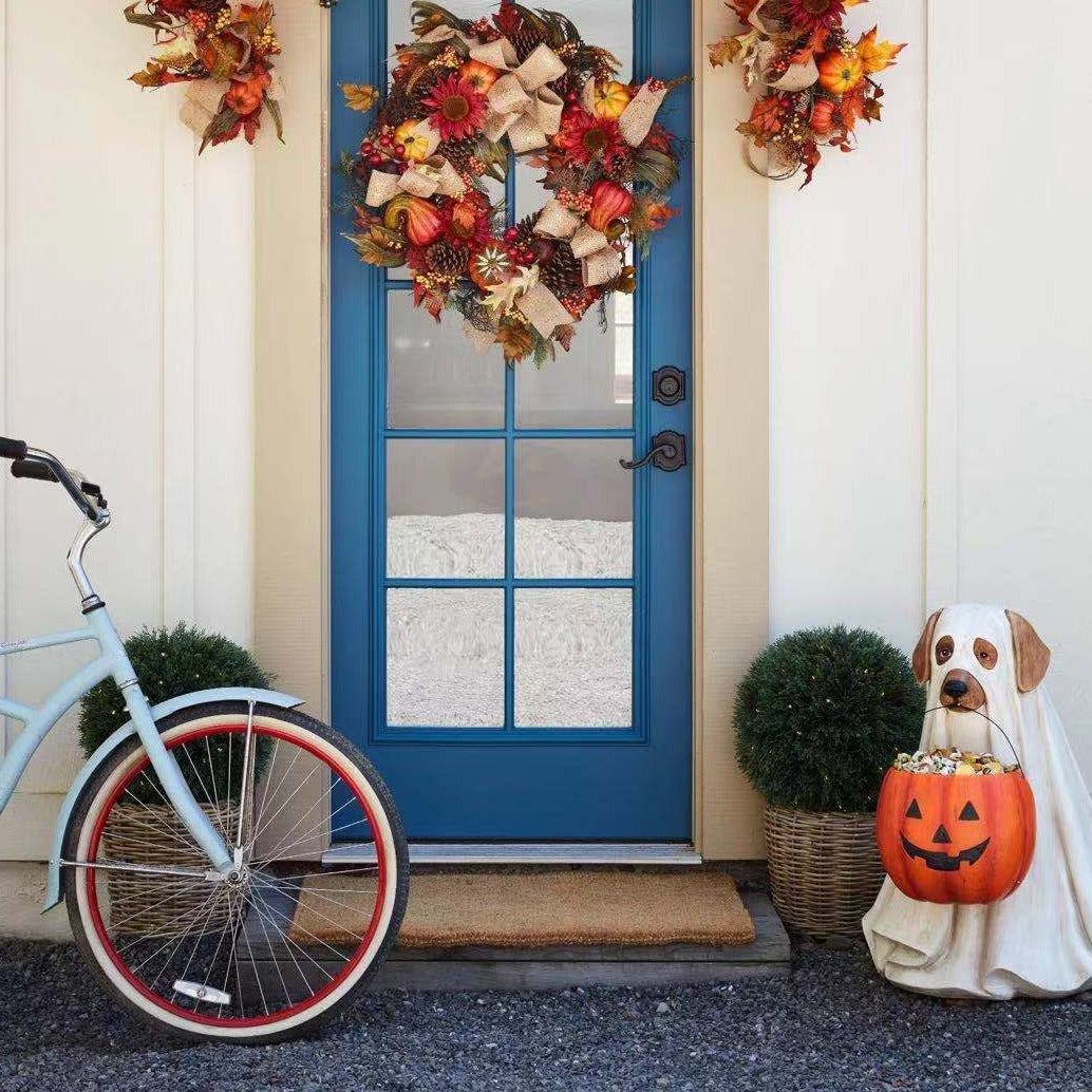 Adorable Dog Pumpkin Figurine Outdoor Decor
