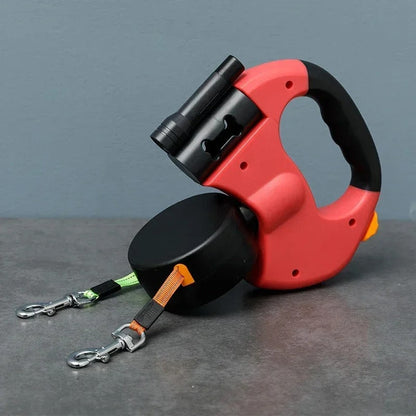 Reflective Double Dog Leash with LED Light and Pouch - Befez