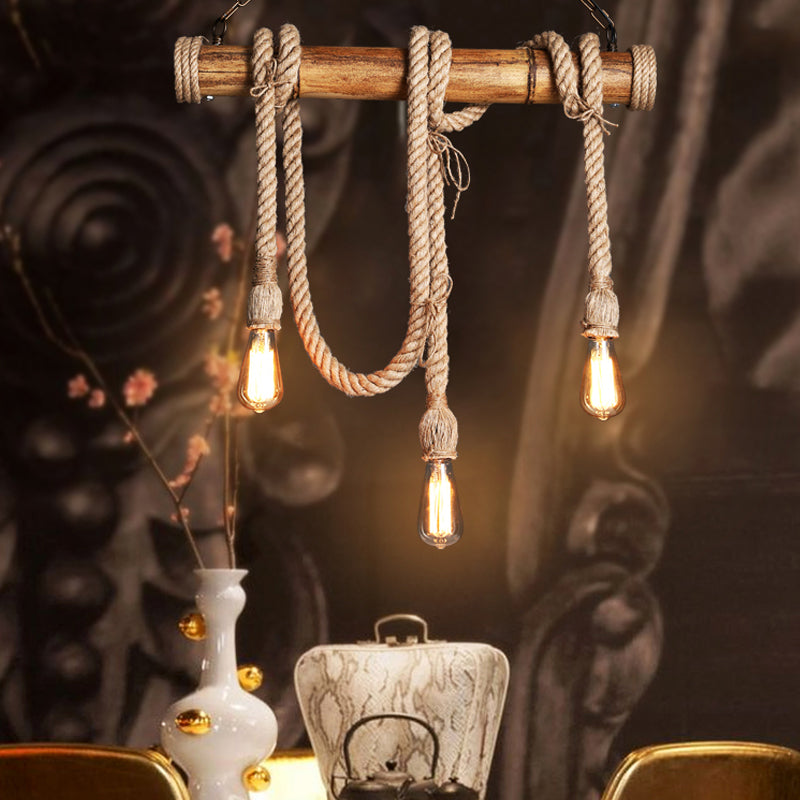 Rustic Bamboo Pendant Light with Adjustable Rope Cord - Befez