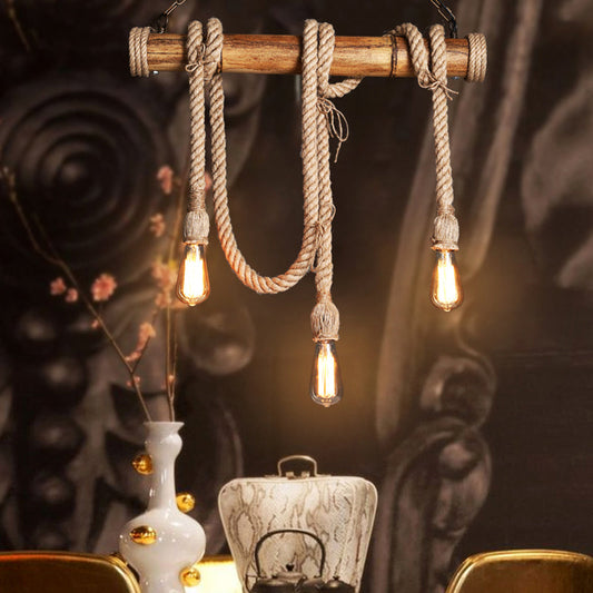 Rustic Bamboo Pendant Light with Adjustable Rope Cord - Befez