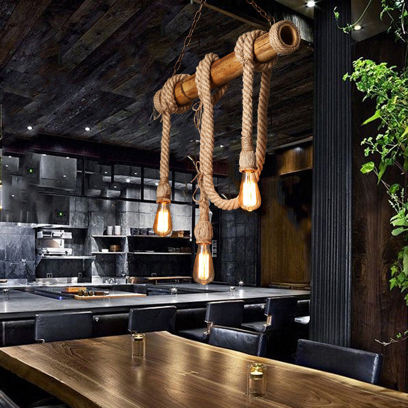 Rustic Bamboo Pendant Light with Adjustable Rope Cord