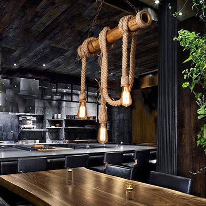 Rustic Bamboo Pendant Light with Adjustable Rope Cord