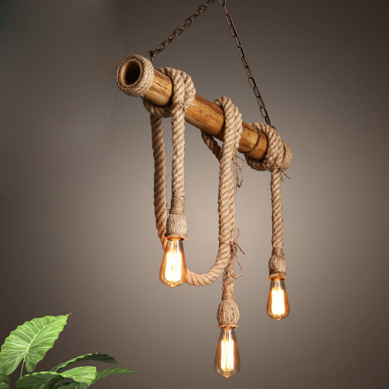 Rustic Bamboo Pendant Light with Adjustable Rope Cord