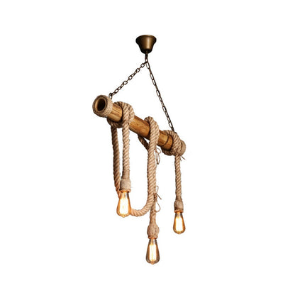 Rustic Bamboo Pendant Light with Adjustable Rope Cord
