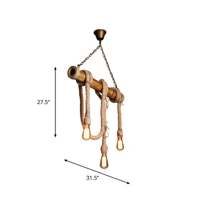 Rustic Bamboo Pendant Light with Adjustable Rope Cord