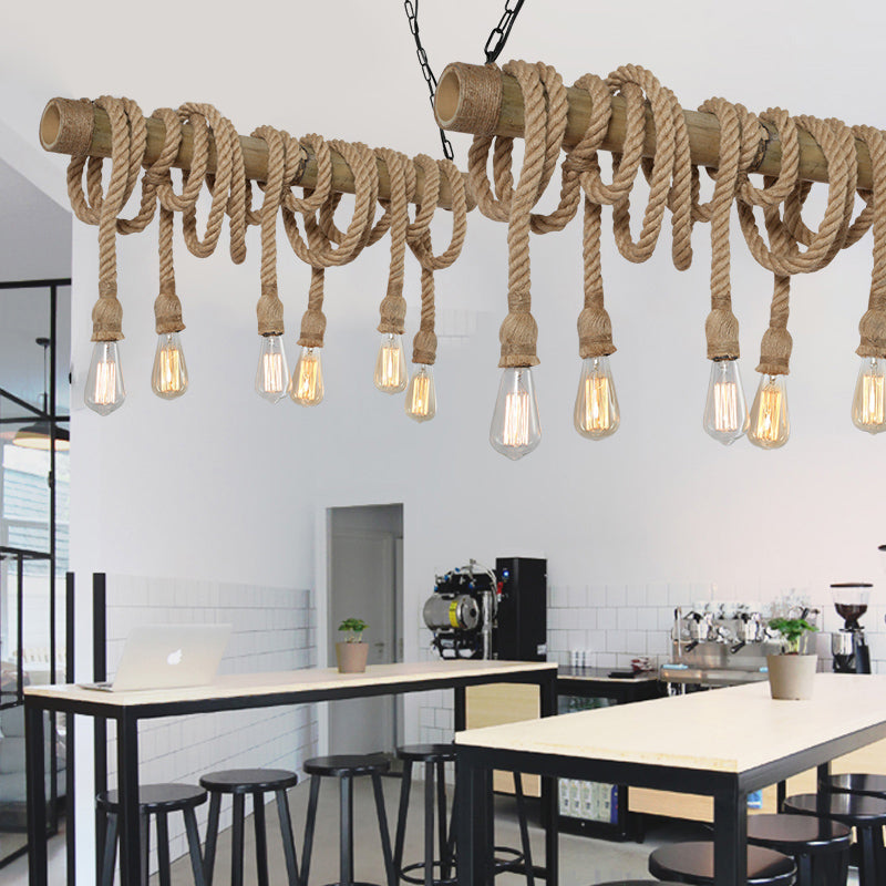 Rustic Bamboo Pendant Light with Adjustable Rope Cord