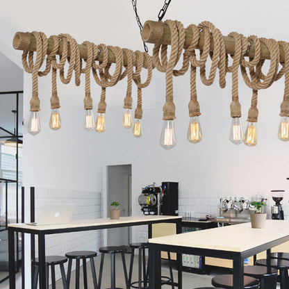 Rustic Bamboo Pendant Light with Adjustable Rope Cord