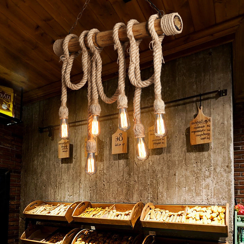 Rustic Bamboo Pendant Light with Adjustable Rope Cord