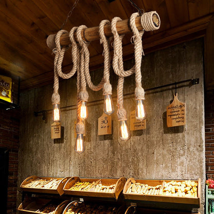 Rustic Bamboo Pendant Light with Adjustable Rope Cord