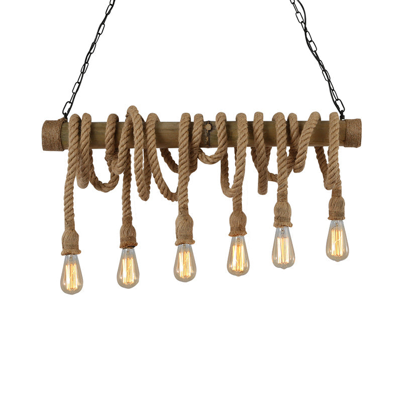 Rustic Bamboo Pendant Light with Adjustable Rope Cord