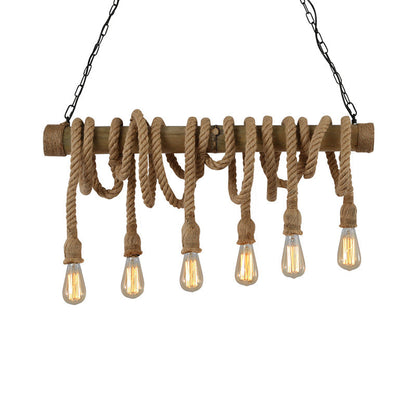 Rustic Bamboo Pendant Light with Adjustable Rope Cord