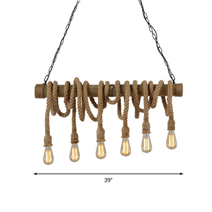 Rustic Bamboo Pendant Light with Adjustable Rope Cord
