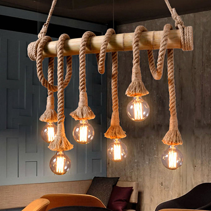 Rustic Bamboo Pendant Light with Adjustable Rope Cord