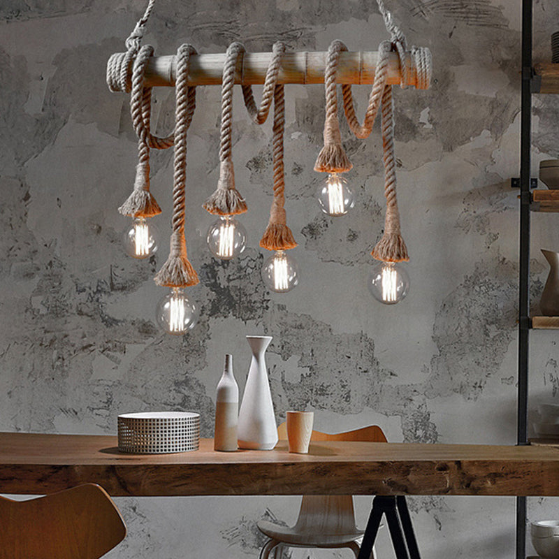 Rustic Bamboo Pendant Light with Adjustable Rope Cord