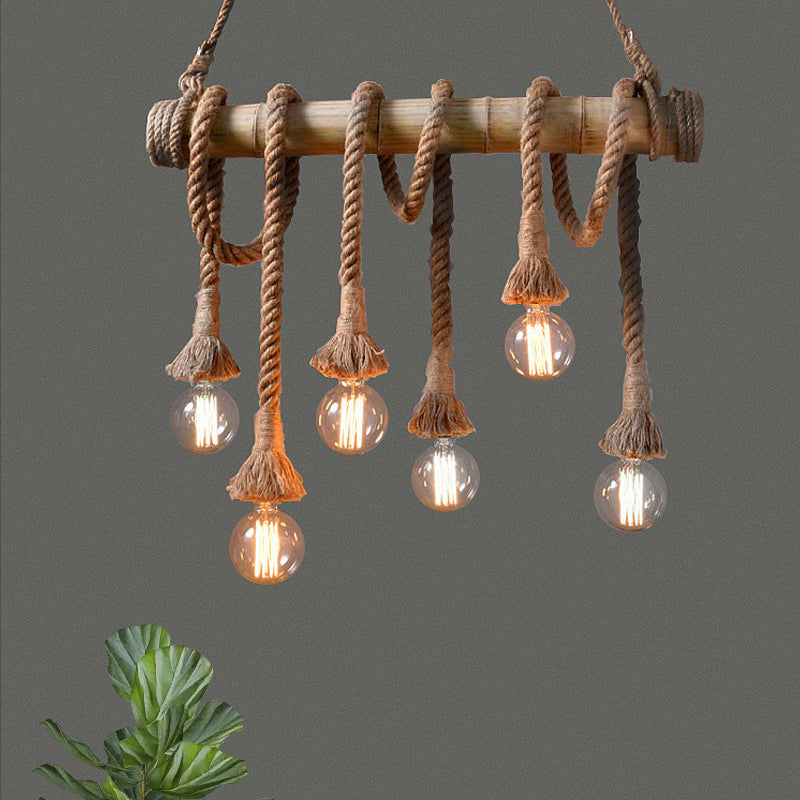 Rustic Bamboo Pendant Light with Adjustable Rope Cord