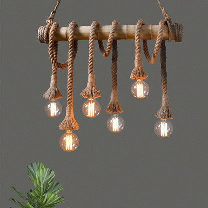 Rustic Bamboo Pendant Light with Adjustable Rope Cord