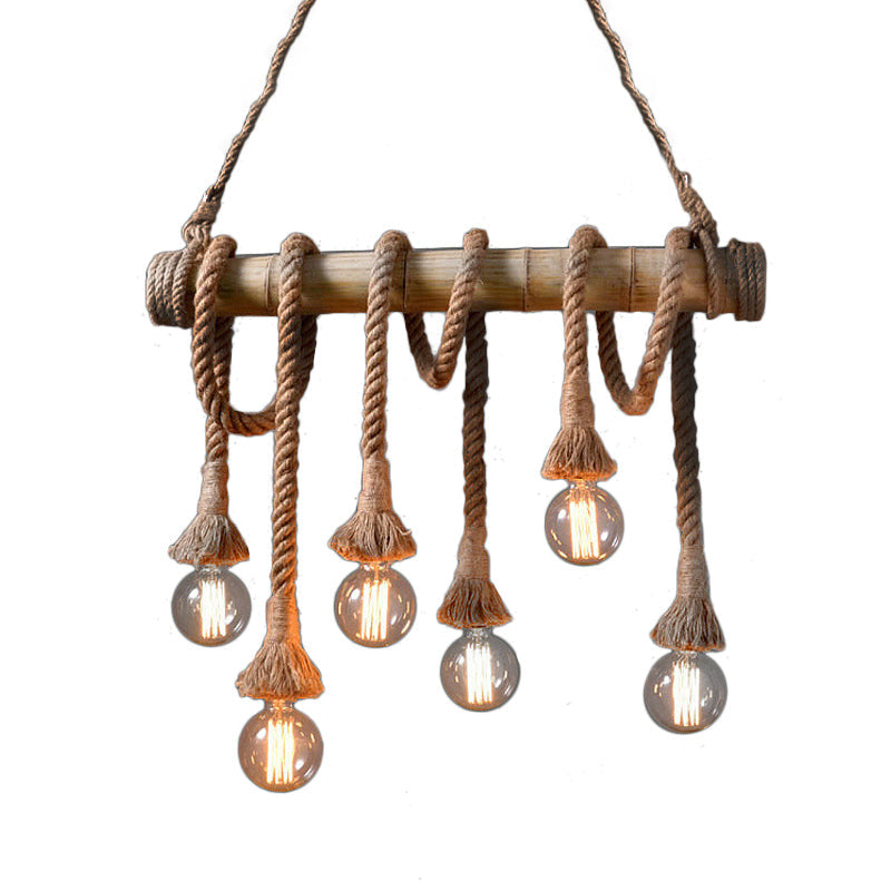 Rustic Bamboo Pendant Light with Adjustable Rope Cord