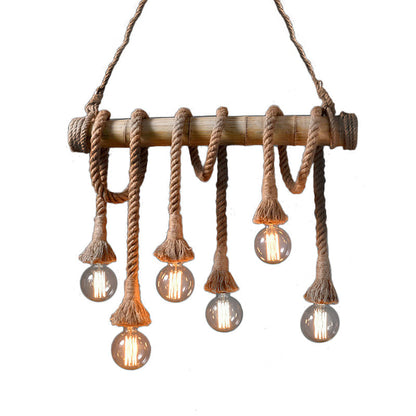 Rustic Bamboo Pendant Light with Adjustable Rope Cord